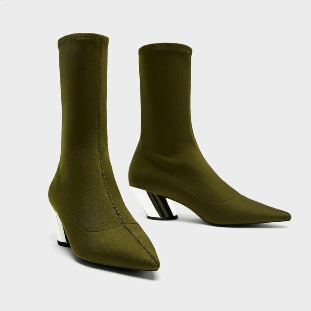 Stretch Ankle boots. metallic angled heel, BINB